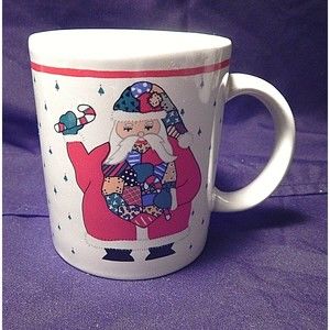 Quilted Santa Stoneware Coffee Mug Cup